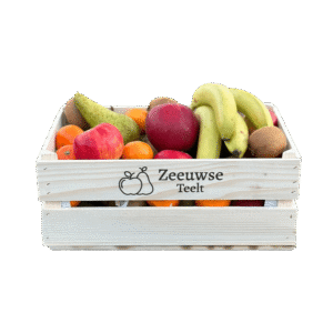 Wooden crate filled with assorted fruits